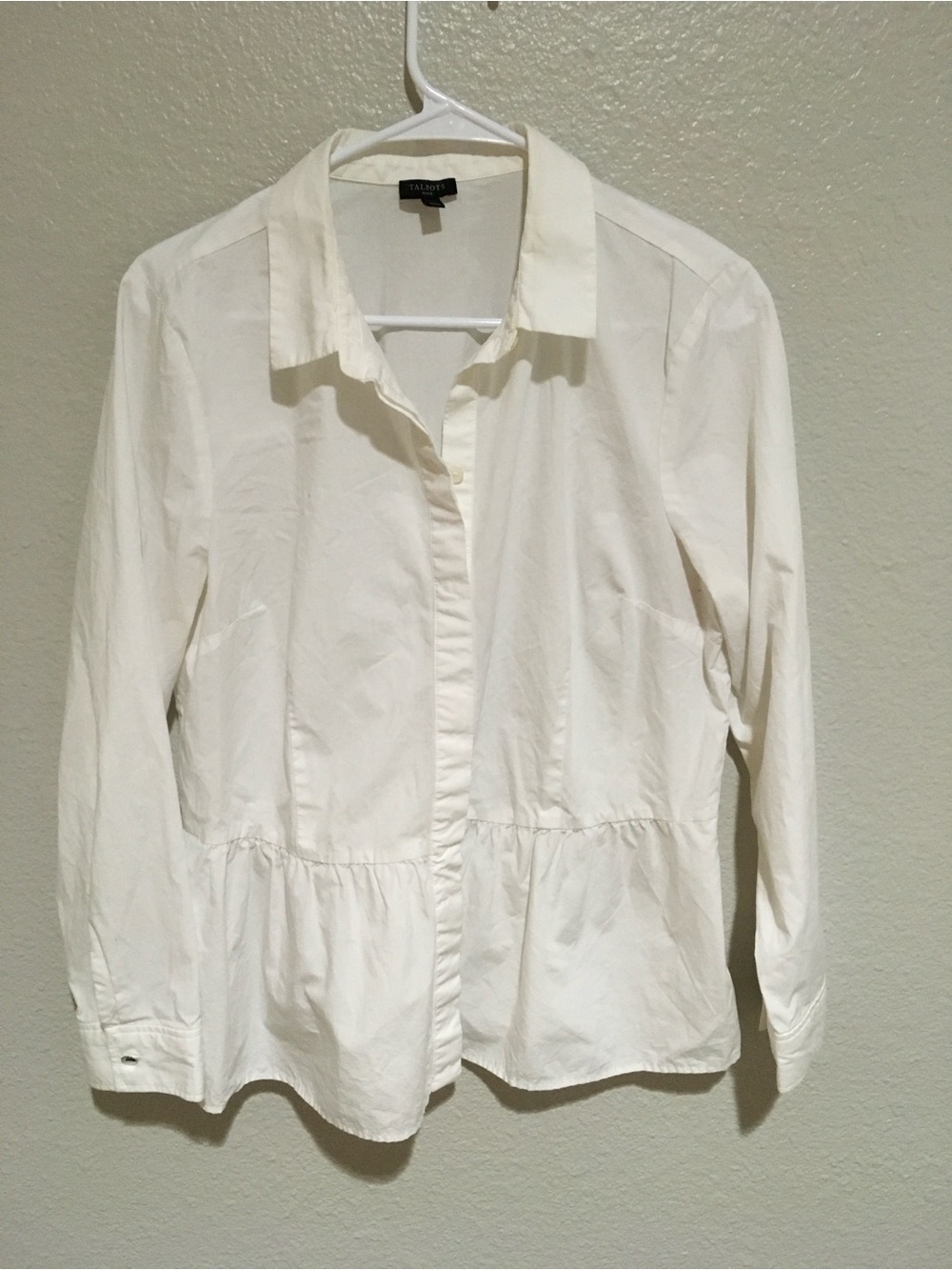 Talbots White Button-Front Peplum Blouse